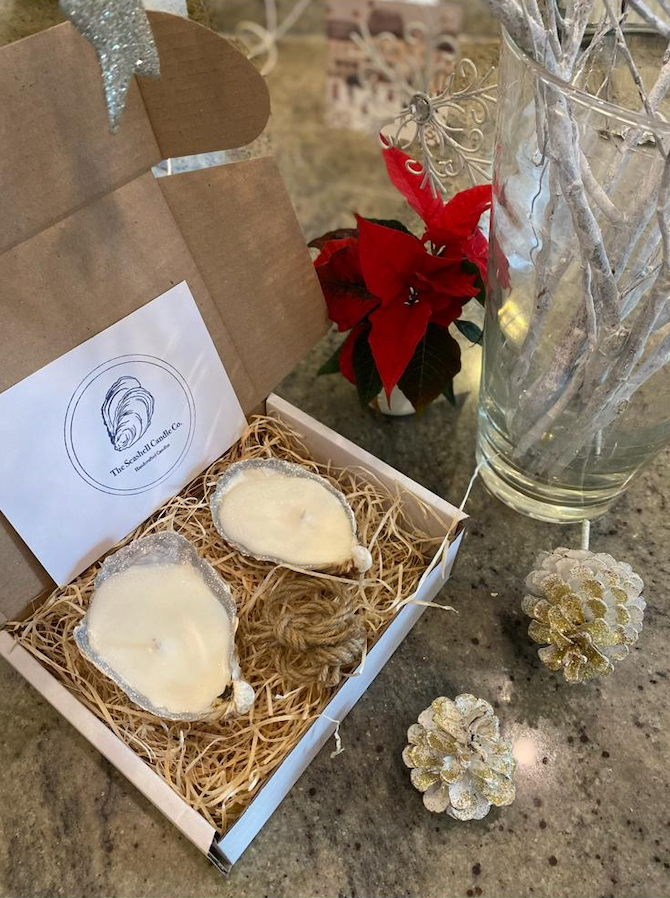 Sparkly Oyster Shell Candles Gift Box (Christmas Edition)